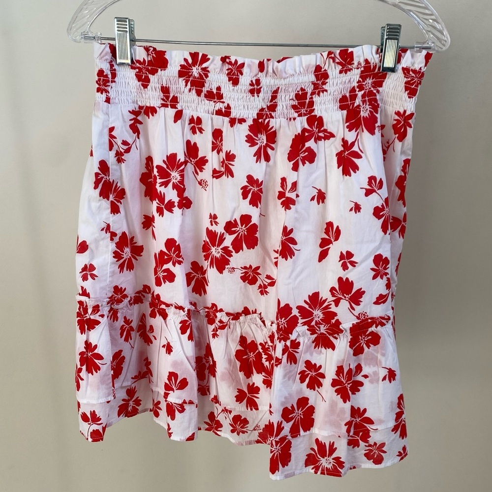 NWT J.Crew Ruffled Mini Skirt White Bright Cerise Floral Sz M - Picture 3 of 7